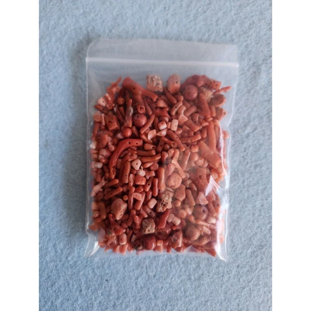 Natural Red Coral Bead Lot 66g Mixed Branch Chip Round Drilled Jewelry Making